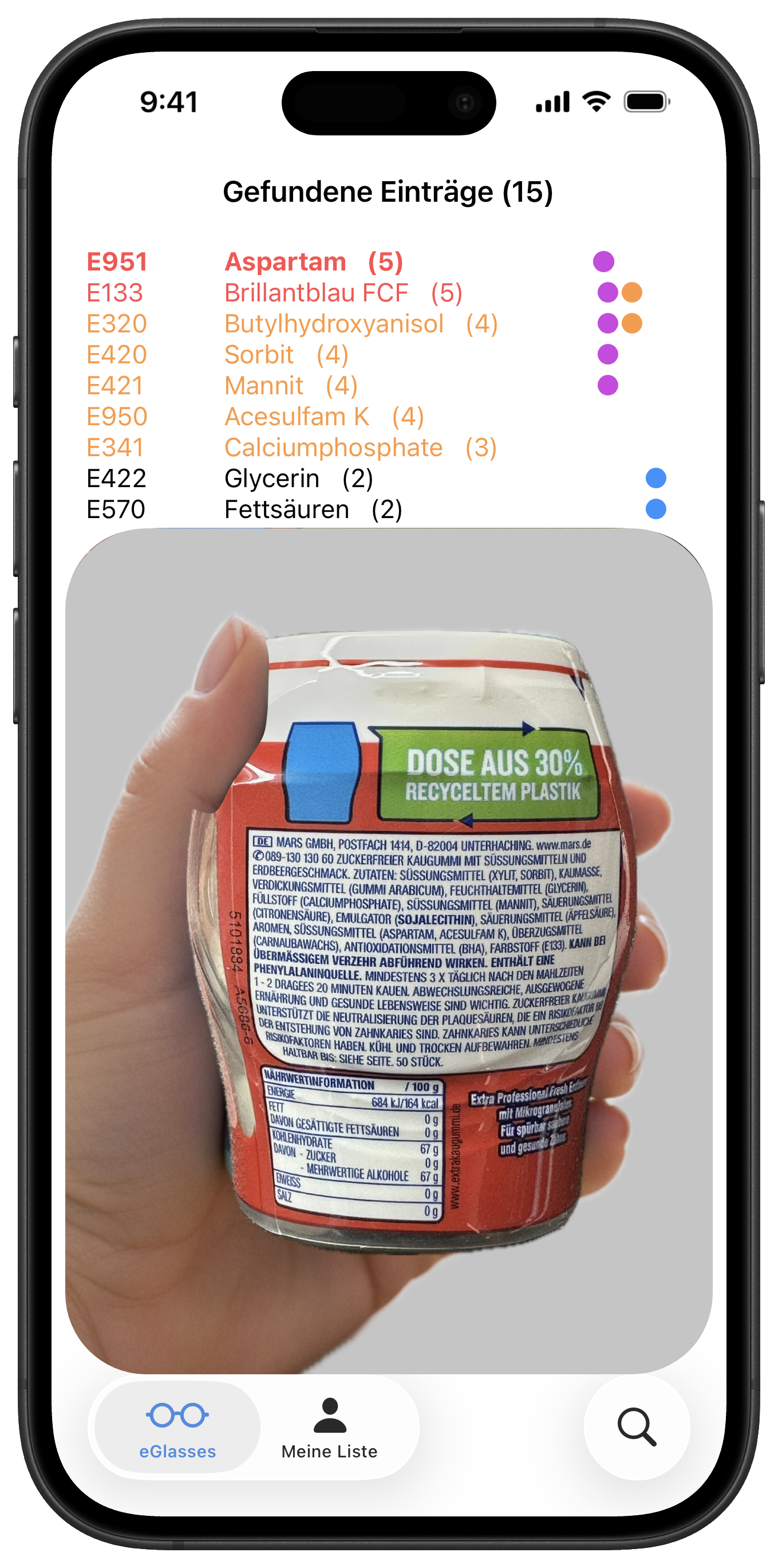 Live food label scanning in the grocery store.