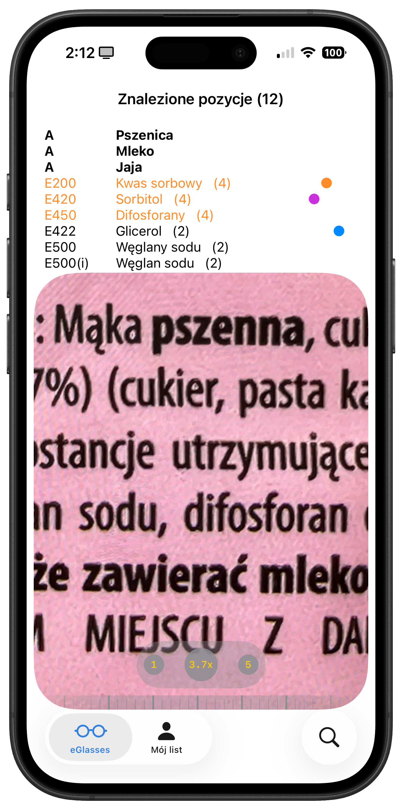 Live food label scanning in the grocery store.