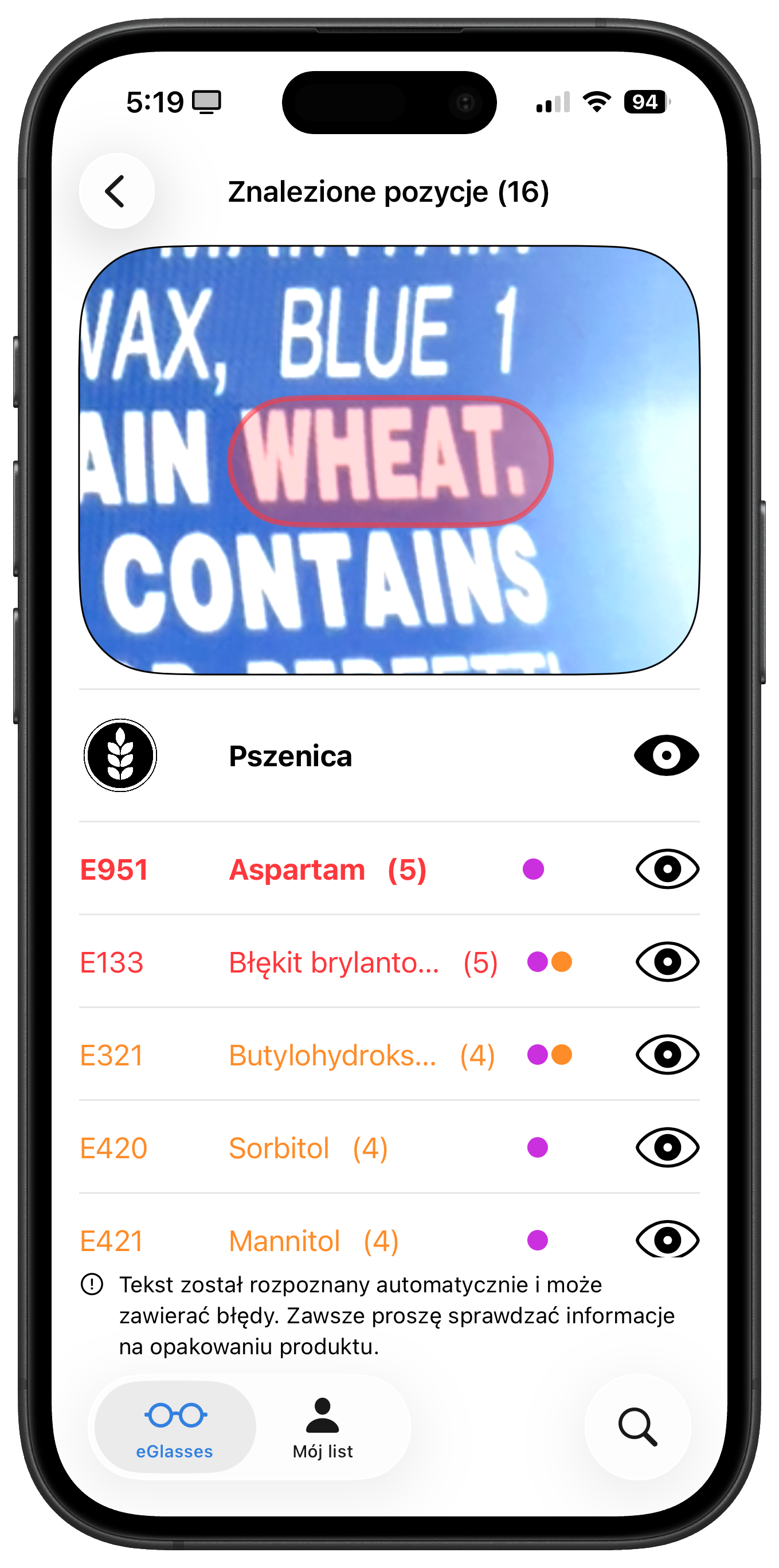 Automatycznie przetłumaczone: alergen pszenicy.