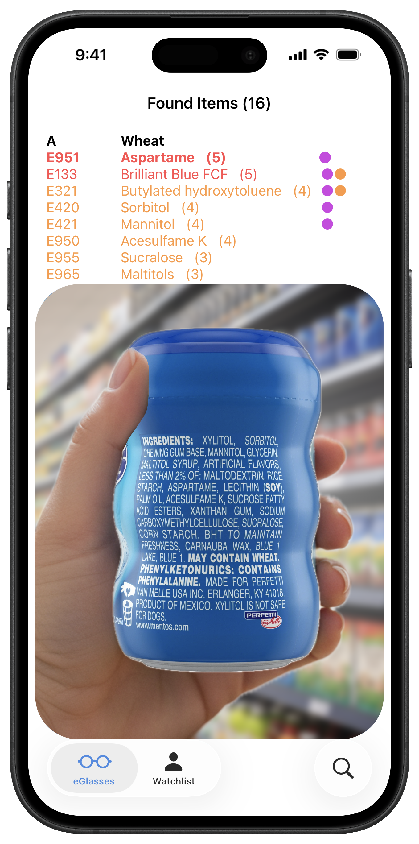 Live food label scanning in the grocery store.